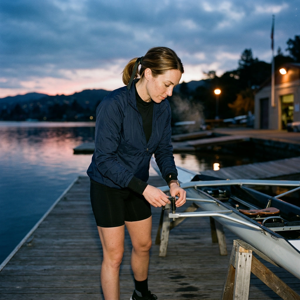 Imagined-me at the boathouse before dawn, breath visible in the cold air.